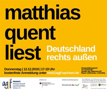 Flyer zur Lesung mit Matthias Quent