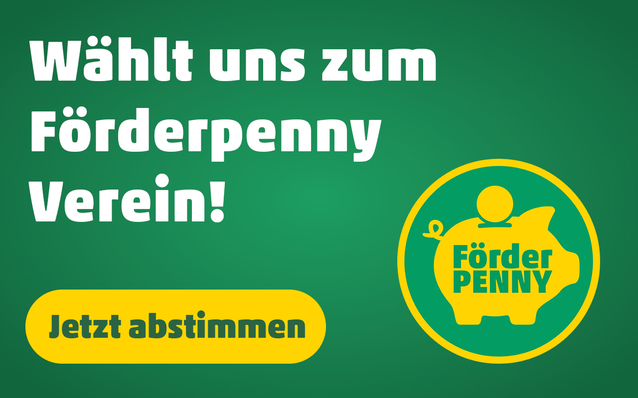 Bild mit Sparschwein und Aufruf, für den Förderpenny abzustimmen